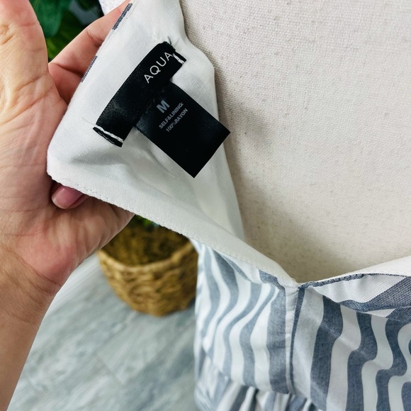 AQUA LIGHT GREY BLUE AND WHITE STRIPE HALTER TOP DRESS - Picture 3 of 3